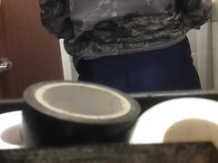 Amateur slides down full back panty before pissing on toilet