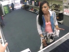 Pretty Ebony fucked at the pawnshop for the golf clubs