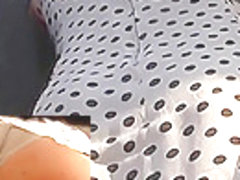 Cute polka dot mini suit upskirt