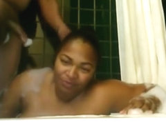 Happy birthday ebony blowjob in the bathtub