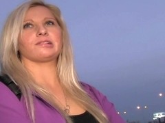 PublicAgent: Curvy blonde accepts sex for money offer at bus stop