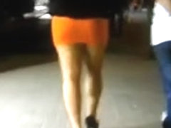 sexy orange mini-skirt black stiletto
