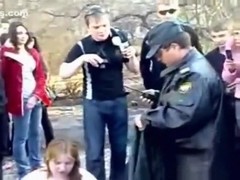 Fat naked brunette russian girl strips in public and gets cuffed by the police