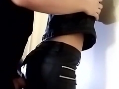 rubbering my cock with girl in leather