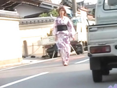 Public sharking of a gorgeous Japanese woman in a kimono