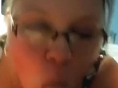 Chubby nerdy blonde with glasses sucks cock pov and teases with her eyes
