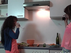German Lesbians making out in the kitchen