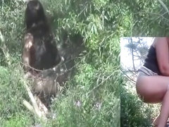 Woman spied peeing outdoors in the bushes