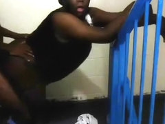 Fucking my ebony girlfriend on the steps of the the stairway