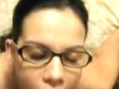 Cute legal age teenager in glasses eats cock juice