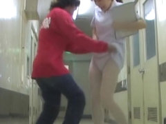 Nasty man going to shark the panty of hot nurse
