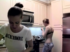 Cindy Hope and Sandy are cooking in the kitchen