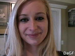 Virginal blond schoolgirl receives drilled and facialized