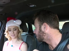 Santa teen gives me a blowjob present inside the car