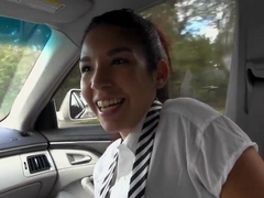 Alexis Perez is a sexy brunette slut and she is doing blowjob in car