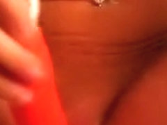 My wife pokes her wet crack with a sex toy and then I finish her off in cum-gap