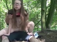 Four eyed girl fucked in the woods