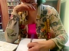 Bored college hotty at their school library