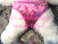 Plastic panties jerking off on teddy bear
