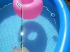 Blonde wife sucking my dick in pool