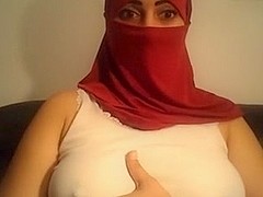 Hijab wearing girl flashes tits, ass and pussy