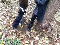 Girl sucks and doggystyle fucks a customer in the forest