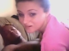 White immature Rides Her Black BF On The Sofa