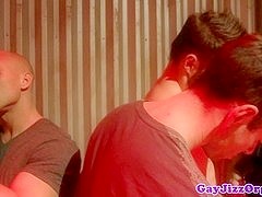Beefy hunks receiving blowjob during a jaw fest