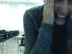 Crazy college student plays with herself in class during lunchbreak