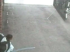 Security cam voyeured chubby amateur pissing in the yard