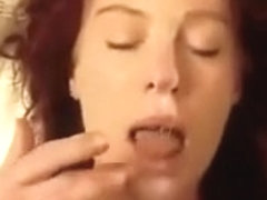 Redhead dilettante wife acquires home facial jizz flow on movie scene