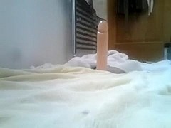 Bubble-butt takes 9inch dildo then wanks to climax