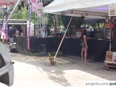 Festival girls exposes tits and gets hardcore fucking in public