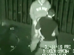 Security cam tapes a partyslut fucking 2 guys at the back of a building