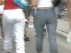 blonde hot chick and girlfriend street candid perfect ass